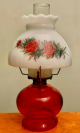 Antique Oil Lamp White w/ Red Roses